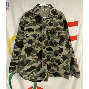 Vintage Black Duck Camo Button Up Shirt XL Chamois Hunting 80s Long Sleeve